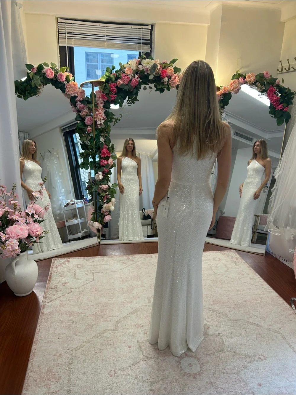 Elegant One-Shoulder White Sequin Gown